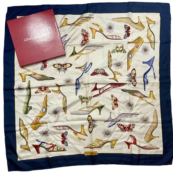 SALVATORE FERRAGAMO Silk Scarf - Ladies Pump Prints - Picture 4 of 10